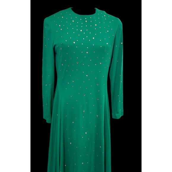 New!  Parues Feinstein Vintage Formal Gown Scattered Crystals Sz. 18 Green - Picture 7 of 12